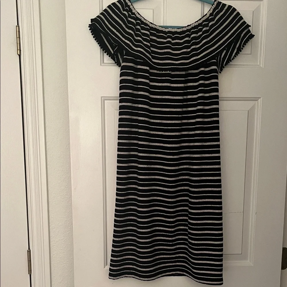 New LOFT Black and Creme Striped Knit Dress - Picture 3 of 3